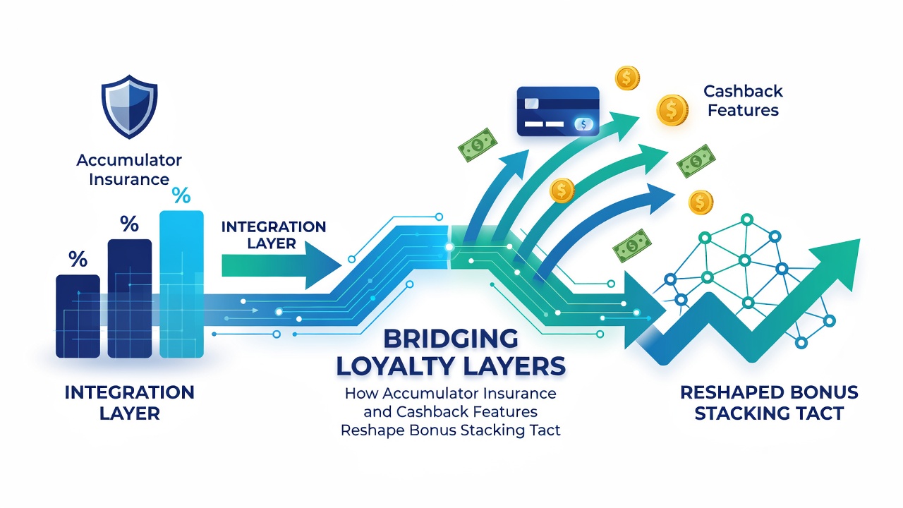Flow diagram of bonus stacking across sports and casino platforms using insurance refunds and cashback credits