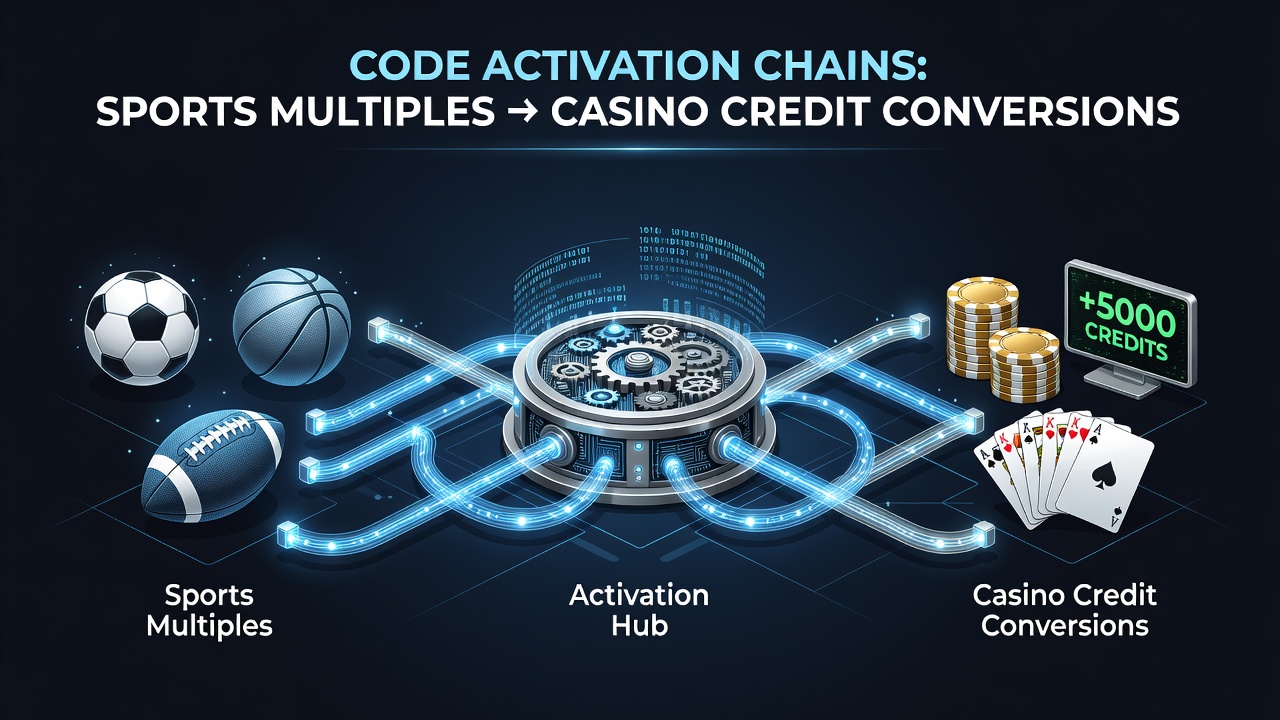 Screenshot of mobile interface displaying chained code activation from sports bet to casino balance