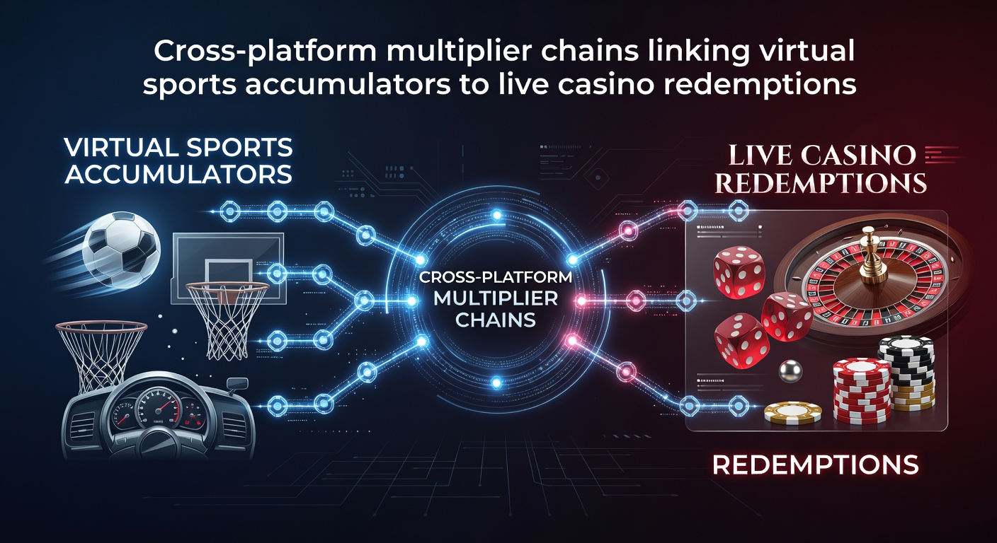 Illustration showing virtual sports accumulator bets transitioning into live casino redemption interfaces on a digital platform