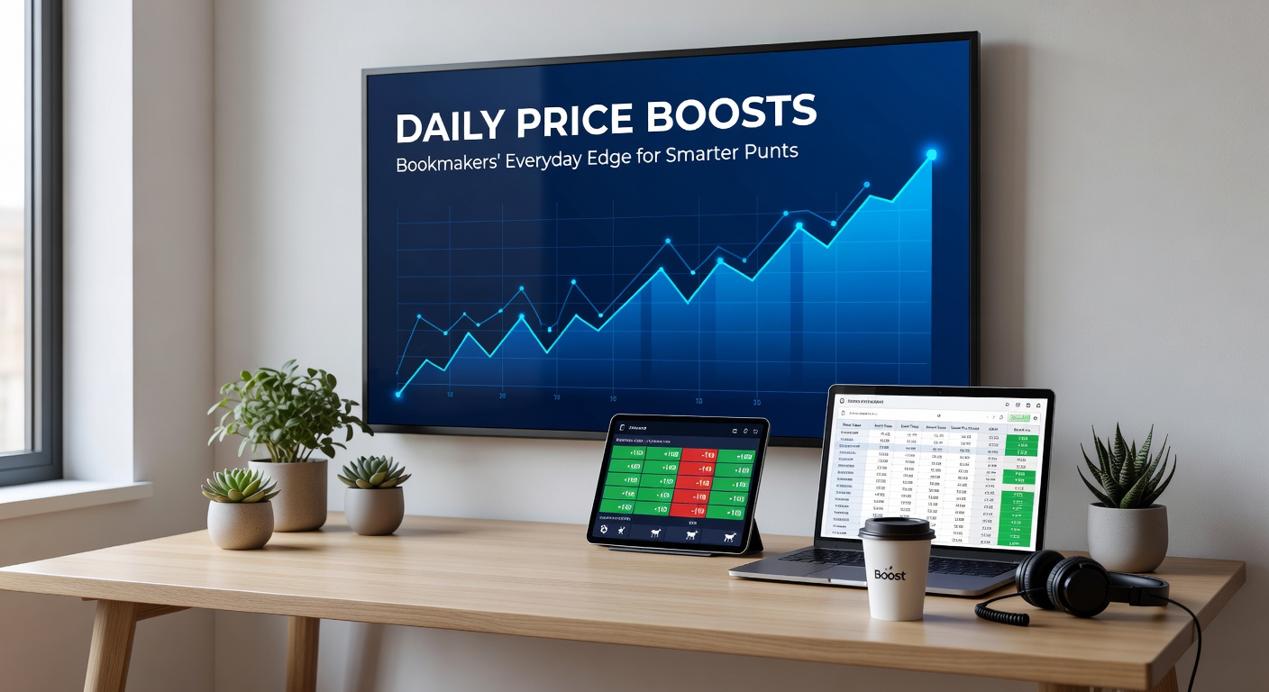 Infographic chart showing growth in daily price boost usage across major bookmakers from 2024 to April 2026, with bars rising sharply
