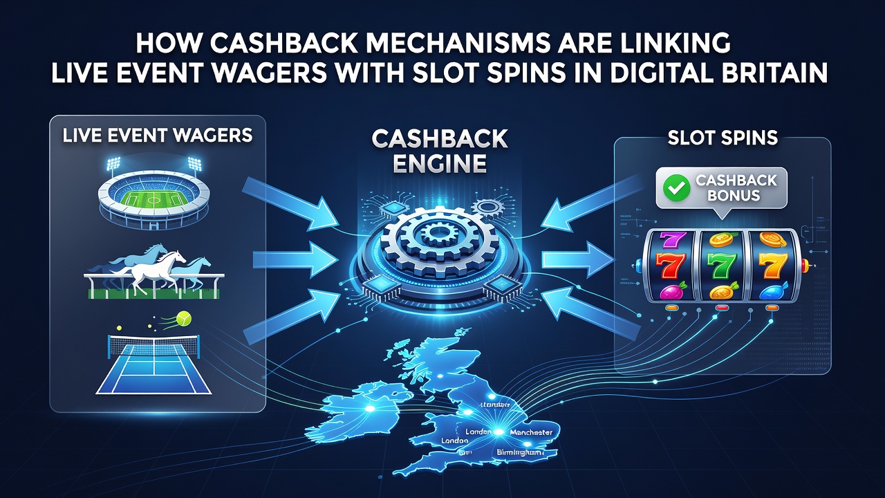 Illustration of digital cashback flow from live event betting to slot machine interfaces