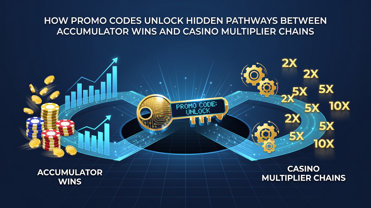 Diagram depicting data flow from accumulator bet settlement through promo code activation into casino multiplier game progression