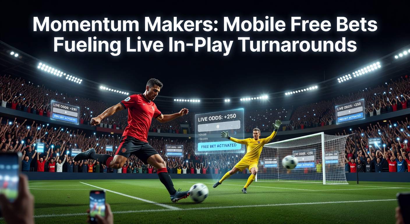 A dynamic smartphone screen displaying a live soccer match with a free bet notification popping up mid-action, highlighting in-play betting excitement