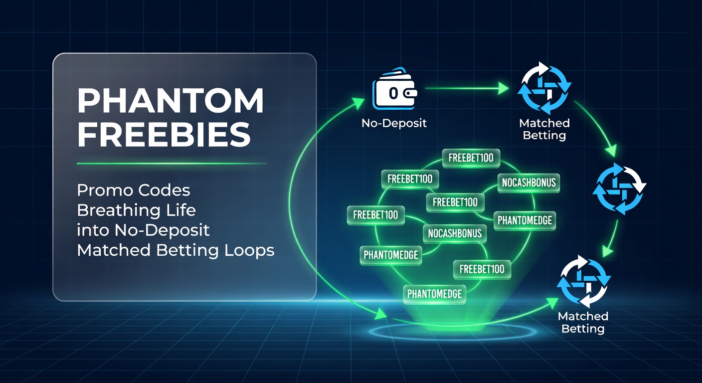Flowchart illustrating a matched betting loop with promo code entries, free bet conversions, and profit extractions