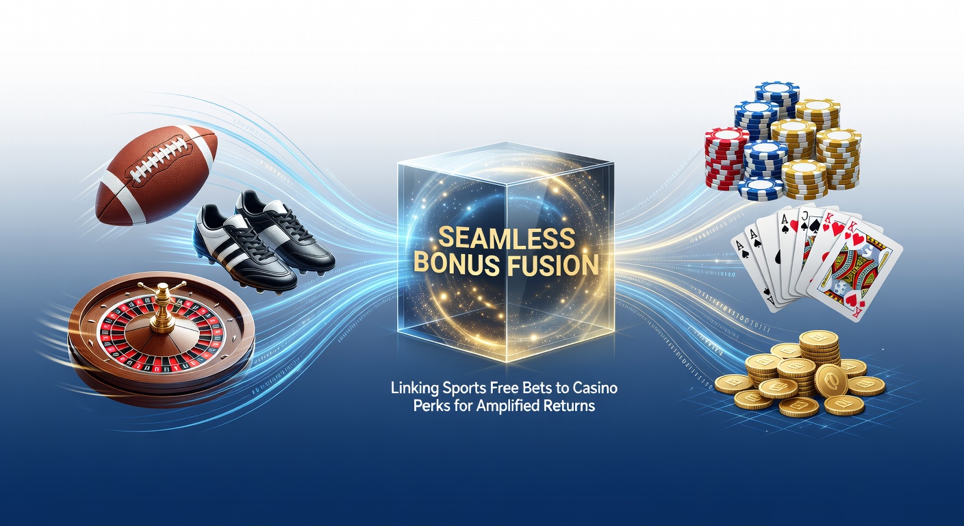 Vibrant digital graphic showing sports betting icons merging with casino slots and roulette wheels, symbolizing bonus fusion for enhanced player returns