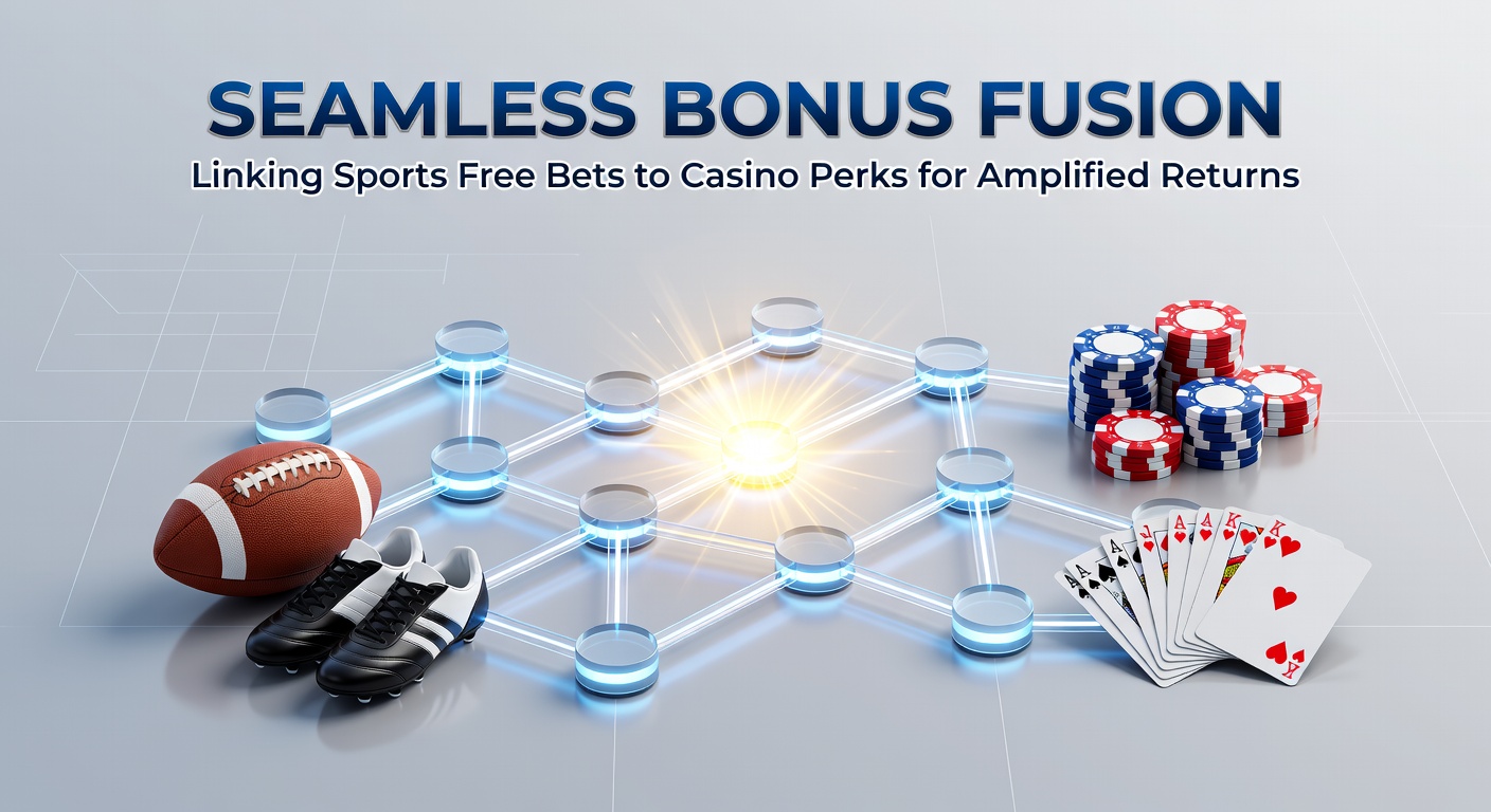 Screenshot of a betting app interface displaying a sports free bet converting to casino spins, with glowing fusion arrows connecting the sections