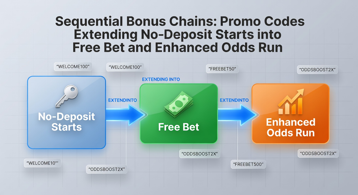 Screenshot example of a betting app displaying a sequential bonus chain progression from no-deposit to free bet and odds boost stages