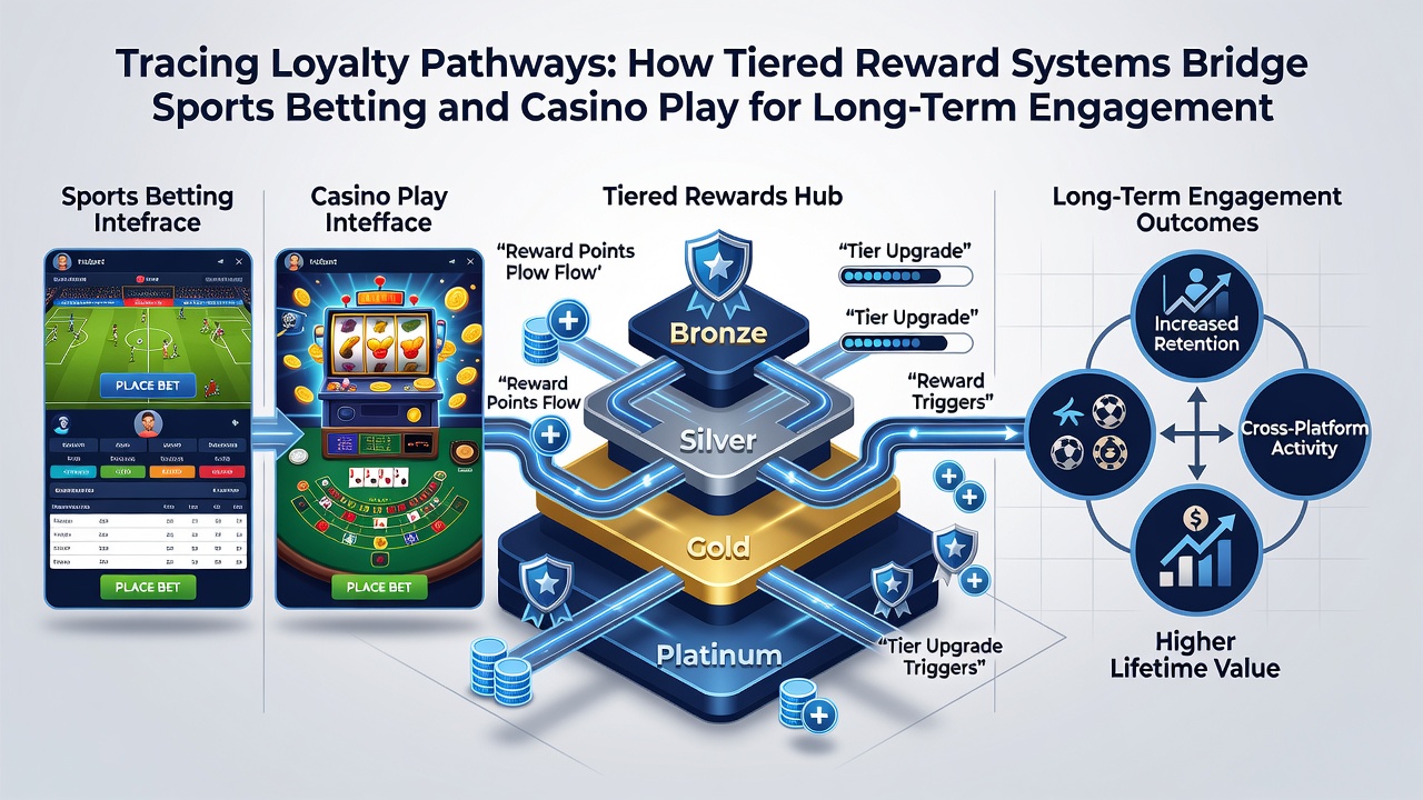 Long-term UK player dashboard displaying tier progression and bridged rewards between sports and casino sections